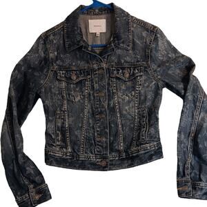Talula Aritzia Cropped Denim Jacket Womens Small Dark Rinse Floral Print Boho